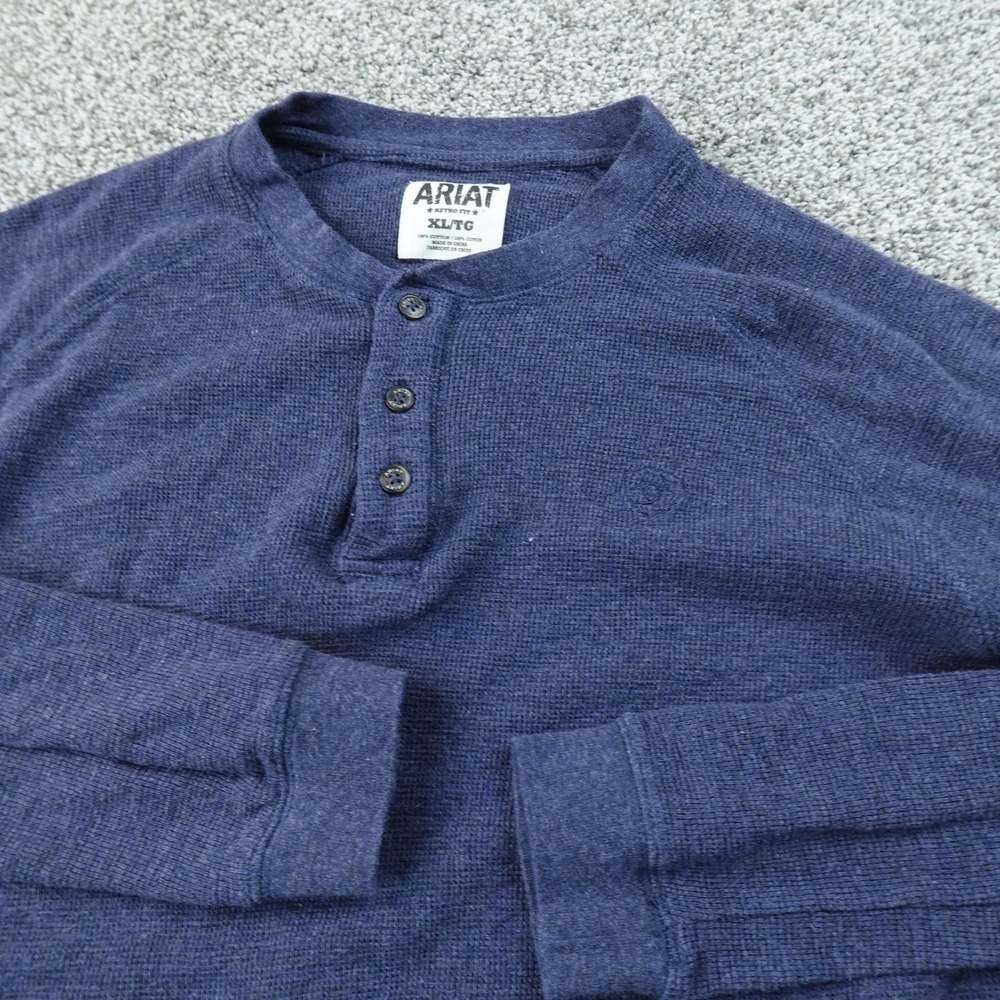 Ariat Shirt Mens XL Blue Waffle Knit Thermal Henley Long Sleeve‎ Rodeo Western